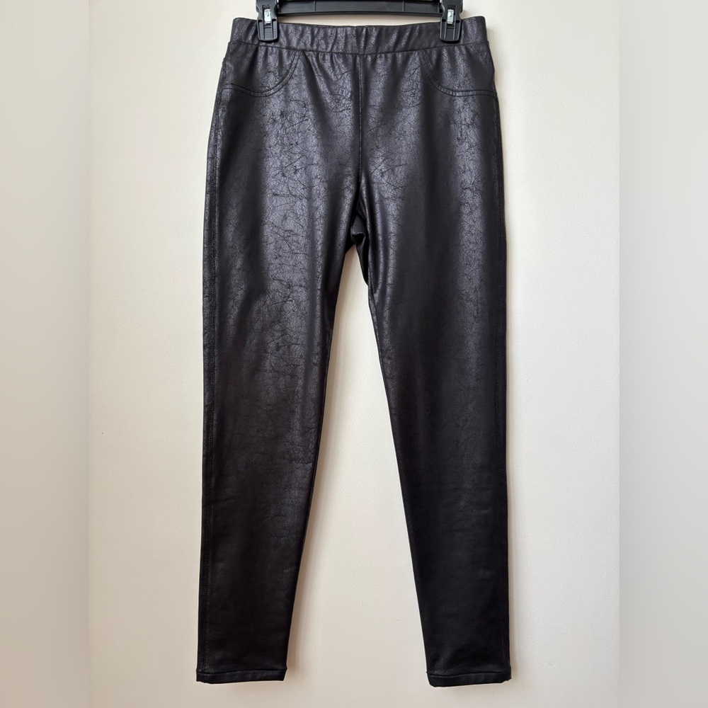Karen Kane Distressed Leather Look Black Leggings Size Medium